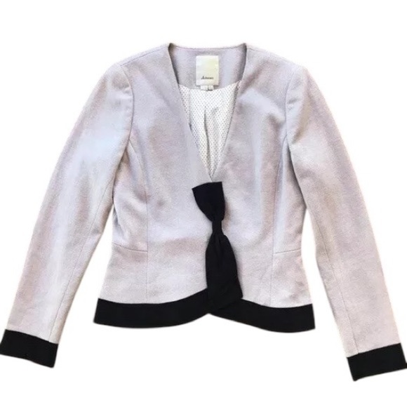 Elevenses Anthropologie Wool Buttoned Bow Blazer Jacket Gray Black Size 8 - Picture 1 of 6